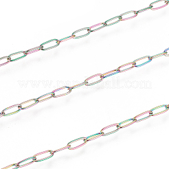 イオンプレーティング(IP) 304 ステンレススチール ペーパークリップチェーン  ハンダ付け  スプールで  虹色  4.8x2.5x0.5mm  約65.61フィート（20m）/ロール&nbsp;CHS-F010-01B-MC