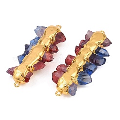Electroplated Two Tone Natural Quartz Crystal Nuggets Beaded Connector Charms&nbsp;KK-H516-18G-02