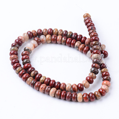 天然石レッドジャスパービーズ連売り  ロンデル  6x4mm  穴：1mm  約95~98個/連  14.17~14.96インチ&nbsp;G-R403-4x6-06