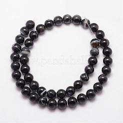天然石黒瑪瑙ビーズ連売り  ラウンド  グレードA  染め＆加熱  ブラック  10mm  穴：1mm  約37個/連  15インチ&nbsp;G-K166-13-10mm-05