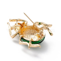 カブトムシエナメルピン  女性の女の子のための絶妙な昆虫合金ラインストーンブローチ  ゴールドカラー  グリーン  39x30x10mm  ピン：0.7mm&nbsp;JEWB-P012-08G