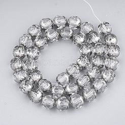 電気メッキガラスビーズセット  半分銀メッキ  多面カット  ラウンド  透明  8~8.5x7~8mm  穴：1mm  約40個/連  11.8インチ&nbsp;X-EGLA-T019-02I
