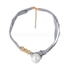 White Imitation Pearl Round Pendant Cloth Cord Necklaces with CCB Plastic Beads for Women&nbsp;WGDA1DD-01