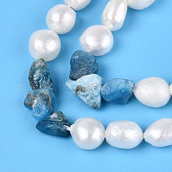 天然アパタイトナゲットと天然養殖淡水真珠ビーズ連売り  5.5~12x4.5~9x3.5~9mm  穴：0.8mm  パール：6~13x6~9x3.5~7.5mm  穴：0.6mm  約19~21個/連  6.30~6.69インチ（16~17cm）&nbsp;PEAR-N023-01A-09