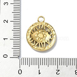 イオンプレーティング（IP）304ステンレスペンダント  アイチャーム付きフラットラウンド  18KGP本金メッキ  19.5x18.5x3mm  穴：2.5mm&nbsp;STAS-B058-12G-05