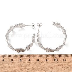 女性用304ステンレススチールスタッドピアス  ハーフフープピアス  花  ステンレス鋼色  11.5x34mm&nbsp;SA-CBA4160-25P