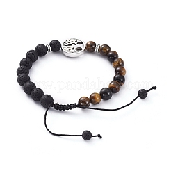 Natural Lava Rock & Tiger Eye Beads Adjustable Braided Bracelets&nbsp;BJEW-JB04987-04