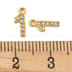 304ステンレスペンダント  クリスタルラインストーン付き  数字のチャーム  14KGP本金メッキ  数  9x3.5x1mm  穴：1mm&nbsp;STAS-L080-002G-01