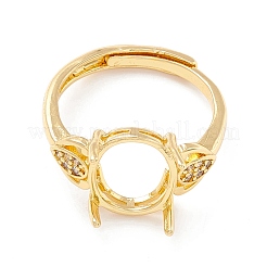Brass Cubic Zirconia Adjustable Solitaire Ring Components&nbsp;KK-K266-08G