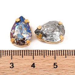 縫い付けラインストーン  ガラスクリスタルラインストーンマルチ連リンク  真鍮製爪付き台座付き  衣料品アクセサリー  多面カット  ティアドロップ  ゴールドカラー  14x10x6.5mm  穴：1mm&nbsp;EGLA-F162-10G-03