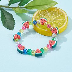 ストレッチキッズブレスレット  透明アクリルとフルーツ、ハート、ひまわりのポリマー粘土ビーズ付き  ミックスカラー  内径：1-7/8インチ（4.8cm）&nbsp;BJEW-JB06314