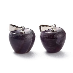 天然石アメジストペンダント  プラチナブラスループ付き  りんご  14~15x14x14mm  穴：6x3mm&nbsp;G-Z022-01S