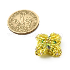 ガラスシードビーズのテトラプテラペンダント  金色のジャンプリング付き  きいろ  26x25.5x10mm  穴：3.5mm&nbsp;PALLOY-MZ00459-01