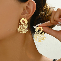 Stainless Steel Hollow Swan Stud Earrings&nbsp;PT7551