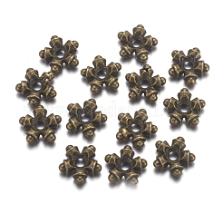 チベットスタイル合金の花のスペーサービーズ  鉛フリーとニッケルフリー  アンティークブロンズ  11x4mm  穴：2.5mm  約1060個/1000g&nbsp;TIBEB-5464-AB-FF