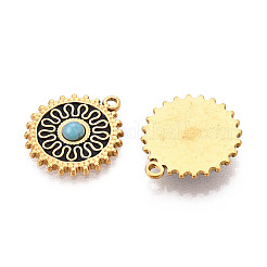 304ステンレススチールと天然ターコイズのペンダント  フラットラウンド  ゴールドカラー  19.5x17.5x3mm  穴：1.4mm&nbsp;LS-STAS-T070-08G