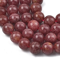天然石ストロベリークォーツビーズ連売り  ラウンド  8mm  穴：1mm  約48個/連  15.16インチ（38.5cm）&nbsp;G-L595-C03-02