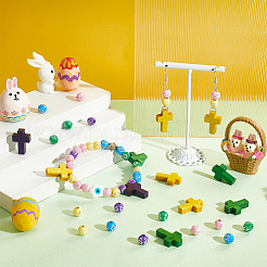 DIYブレスレット作りキット  アクリルラウンドビーズを含む  クロスシェイプ木染めペンダント  ミックスカラー  340個/セット&nbsp;DIY-NB0009-82