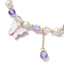 Frosted Dyed Synthetic Moonstone & Shell Pearl Round Beads Stretch Bracelets&nbsp;BJEW-JB11822-03
