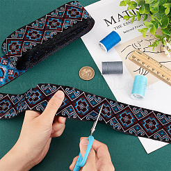 エスニック風刺繍ポリエステルリボン 7m  ジャカードリボン  チロリアンリボン  服飾材料  花柄  ディープスカイブルー  1-7/8インチ（49mm）  約7.66ヤード（7m）/ pc&nbsp;OCOR-WH0020-16A-01