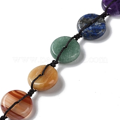 7 Chakra Flat Round Natural Gemstone Pendant Decoration&nbsp;HJEW-H060-04
