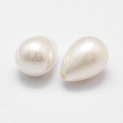 シェルパールビーズ  グレードA  ティアドロップ  片穴  ホワイト  21x15mm  半分穴：1.2mm&nbsp;X-BSHE-L032-02