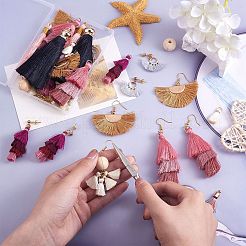 DIY レイヤード タッセル ドロップ イヤリング メイキング キット  ナイロン＆ポリエステル＆プロイコットンのタッセルペンダントを含む  ウッドビーズ  アイアン製ピアスフック  真鍮のスタッド イヤリングのパーツとリンキング リング  ミックスカラー  95個/箱&nbsp;DIY-SZ0009-86