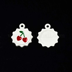 スプレープリント合金ペンダント  エナメル  カドミウムフリー＆鉛フリー  桜と太陽  ホワイト  18x15x1.5mm  穴：1.6mm&nbsp;X-ENAM-S127-032-RS