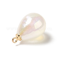 UVメッキアクリルパーツ  明るい金色の真鍮のパーツと  ティアドロップチャーム  ホワイト  19.5x12mm  穴：1.6mm&nbsp;FIND-I035-01E