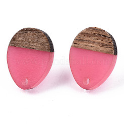 レジン＆ウォールナットウッドスタッドピアスのパーツ  304ステンレスピン付き  ティアドロップ  ショッキングピンク  17x13mm  穴：1.8mm  ピン：0.7mm&nbsp;MAK-N032-006A-A02