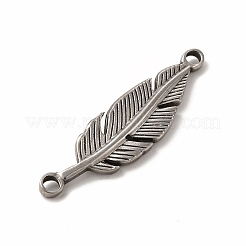 変色しない304ステンレススチールコネクタチャーム  フェザーリンク  ステンレス鋼色  39.5x10x2mm  穴：2.4mm&nbsp;STAS-P322-01P