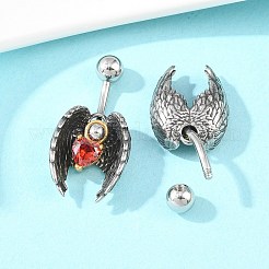 316 Stainless Steel Pave Red Cubic Zirconia Curved Barbell Dangle Belly Rings&nbsp;AJEW-C044-03