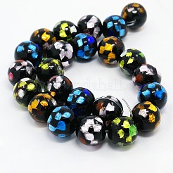 手作りの銀箔ガラスランプワークラウンドビーズ連売り  ブラック  12mm  穴：2mm  約23個/連  10.23インチ&nbsp;FOIL-L008-03-12mm