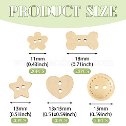 100Pcs 5 Styles Wooden Buttons&nbsp;BUTT-TA0001-46
