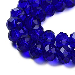 変色防止の手作りガラスビーズ  ファセットロンデル  ダークブルー  12x8mm  穴：1mm  約68~70個/連  58~59cm&nbsp;G02YI0C4