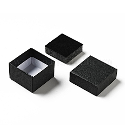 テクスチャ紙ジュエリー ギフト ボックス  中にスポンジマット付き  正方形  ブラック  5.1x5.1x3.3cm  内径：4.6x4.6のCM  深さ：3cm&nbsp;OBOX-G016-C01-B