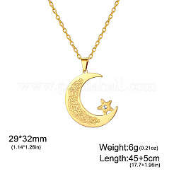 304 Stainless Steel Crystal Rhinestone Moon with Star Pendant Necklaces for Women&nbsp;WGB7A8F-02
