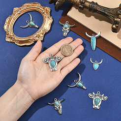 24Pcs 6 Styles Bohemian Synthetic Turquoise Cattle Pendants&nbsp;FIND-SZ0019-83