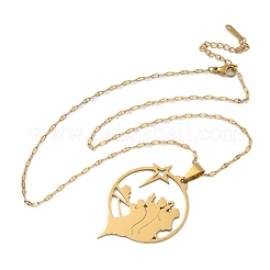 201 Stainless Steel Hollow Star with Prayer Pendant Necklaces for Ramadan & Eid Mubarak&nbsp;NJEW-D318-04G