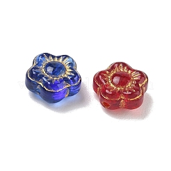 焼き絵の具、混合スタイル、ガラスビーズ  ゴールドライン入り  花  ミックスカラー  9x9x5mm  穴：1mm&nbsp;GL-CBA8D6A-07