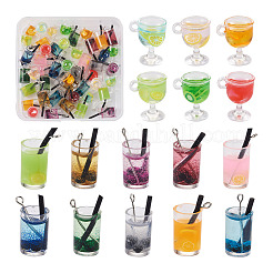 64本16スタイルイミテーションジュースドラフトビールレジンペンダント  キラキラパウダー/ポリマークレイが入っています  プラチナトーンアイアンアイピン  混合図形  ミックスカラー  24~26x11mm  穴：1.8mm&nbsp;CRES-PJ0001-02