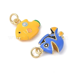 ラックメッキ真鍮エナメルペンダント  丸カン付き  長持ちメッキ  18KGP本金メッキ  カドミウムフリー＆鉛フリー  魚/イルカ/タツノオトシゴのチャーム  ミックスカラー  12~24x11~13x4~7mm  穴：4mm&nbsp;KK-G507-03G