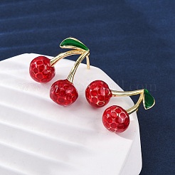 Cherry Brass Enamel Dangle Stud Earrings&nbsp;EJEW-U062-02B-G