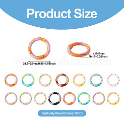 スプレー塗装された合金スプリングゲートリング15個。  リング  ミックスカラー  24.7~25x4.5~5mm&nbsp;FIND-TA0008-69