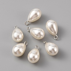 ABSプラスチックパール調ペンダント  合金ループ付き  ティアドロップ  プラチナ  21.5x13mm  穴：2mm&nbsp;KY-WH0045-25D-P
