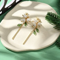 女性用プラスチックと真鍮のダングルスタッドピアス  フラワー＆リーフ  ゴールドカラー  65x21mm&nbsp;EJEW-TA00575
