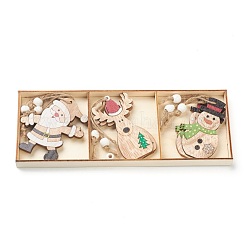 Christmas Theme Natural Wood Pendant Decorations&nbsp;HJEW-P010-06