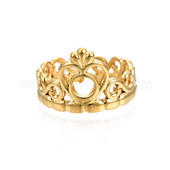 Ion Plating(IP) 304 Stainless Steel Heart Crown Open Cuff Ring for Women&nbsp;RJEW-S405-259G