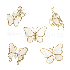 5Pcs 5 Styles Butterfly Alloy Rhinestone Brooches&nbsp;JEWB-CJ0001-33