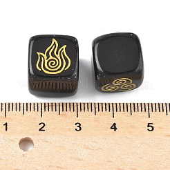 4個 4スタイル 天然黒曜石ディスプレイ装飾  置物家の装飾  治癒のためのレイキエネルギーストーン  空気のシンボルが描かれた立方体  火災  水と土の要素  15.5x15x15mm  1個/スタイル&nbsp;G-F786-03A-07